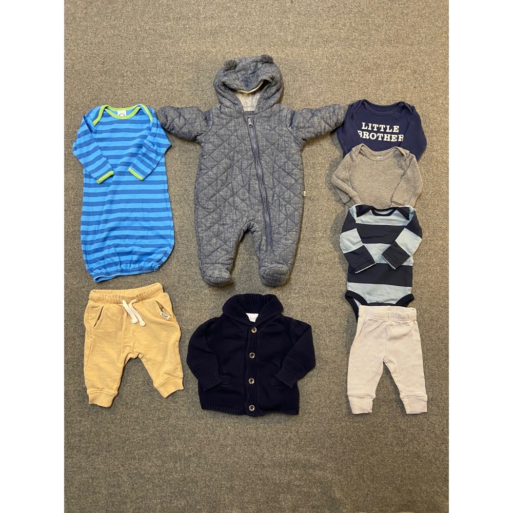 Mixed Brand Baby Boy Clothes Lot Size 3-6M Blue Gray Quilted Pram Cardigan 8pc